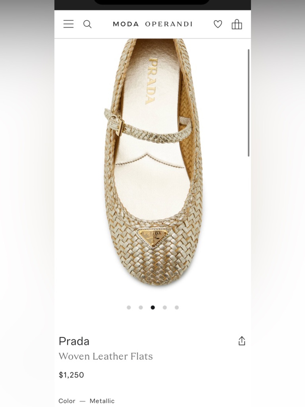 Authentic Prada Gold Woven Mary Jane Flats 38 nwt - Picture 2 of 12